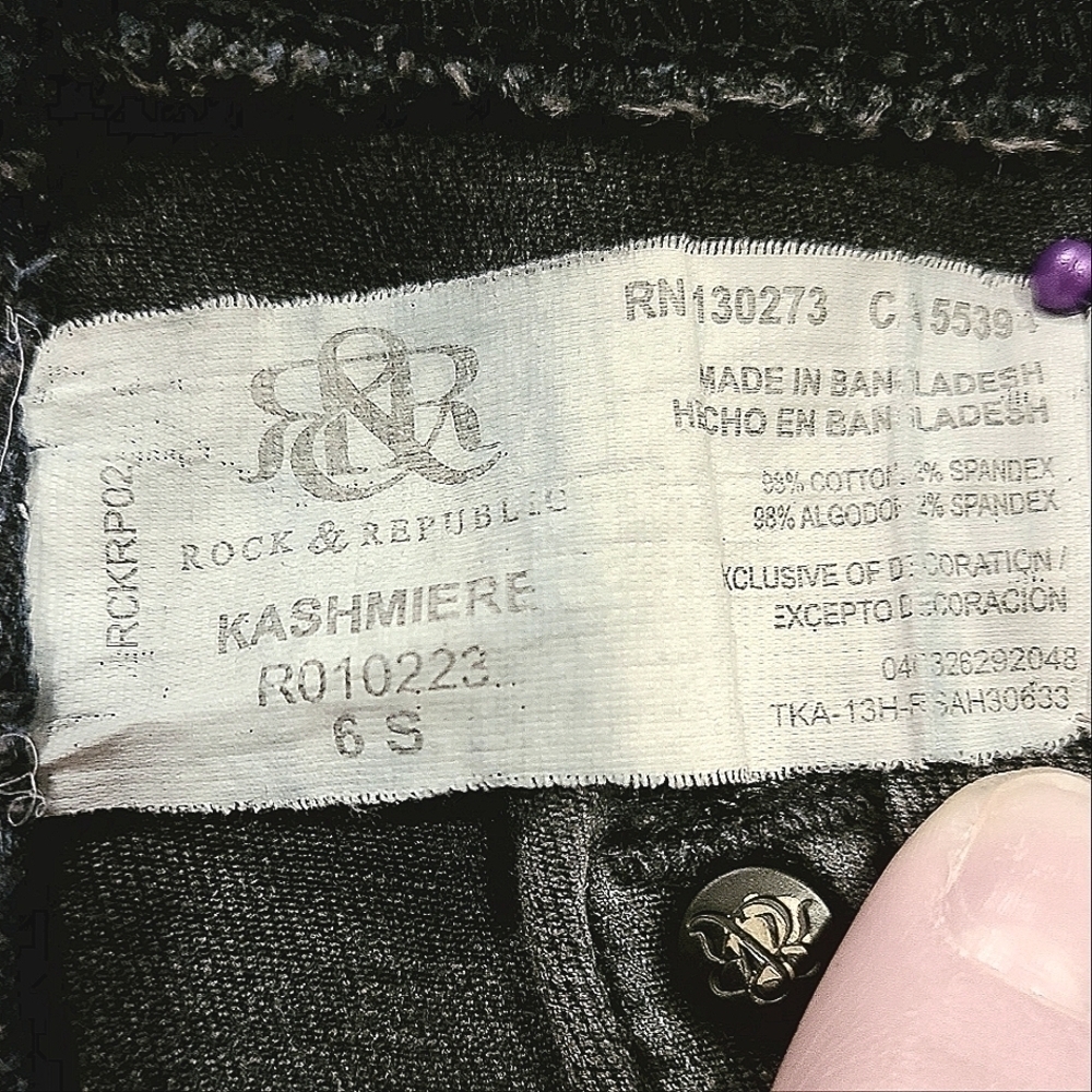 ROCK & REPUBLIC Jeans Kashmiere Straight Leg Black Stretch Denim Low Rise Skinny - Picture 8 of 9